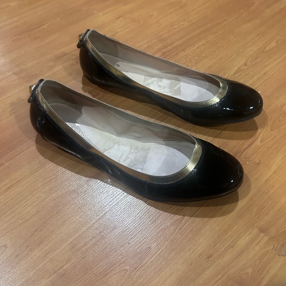 kate spade Shoes - kate spade Black Patent Leather Flats with Gold Trim